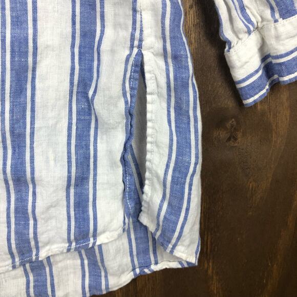 Antibes Blanc Womens Shirt Blue White Stripe Collared Button Down Linen Small - Picture 11 of 13